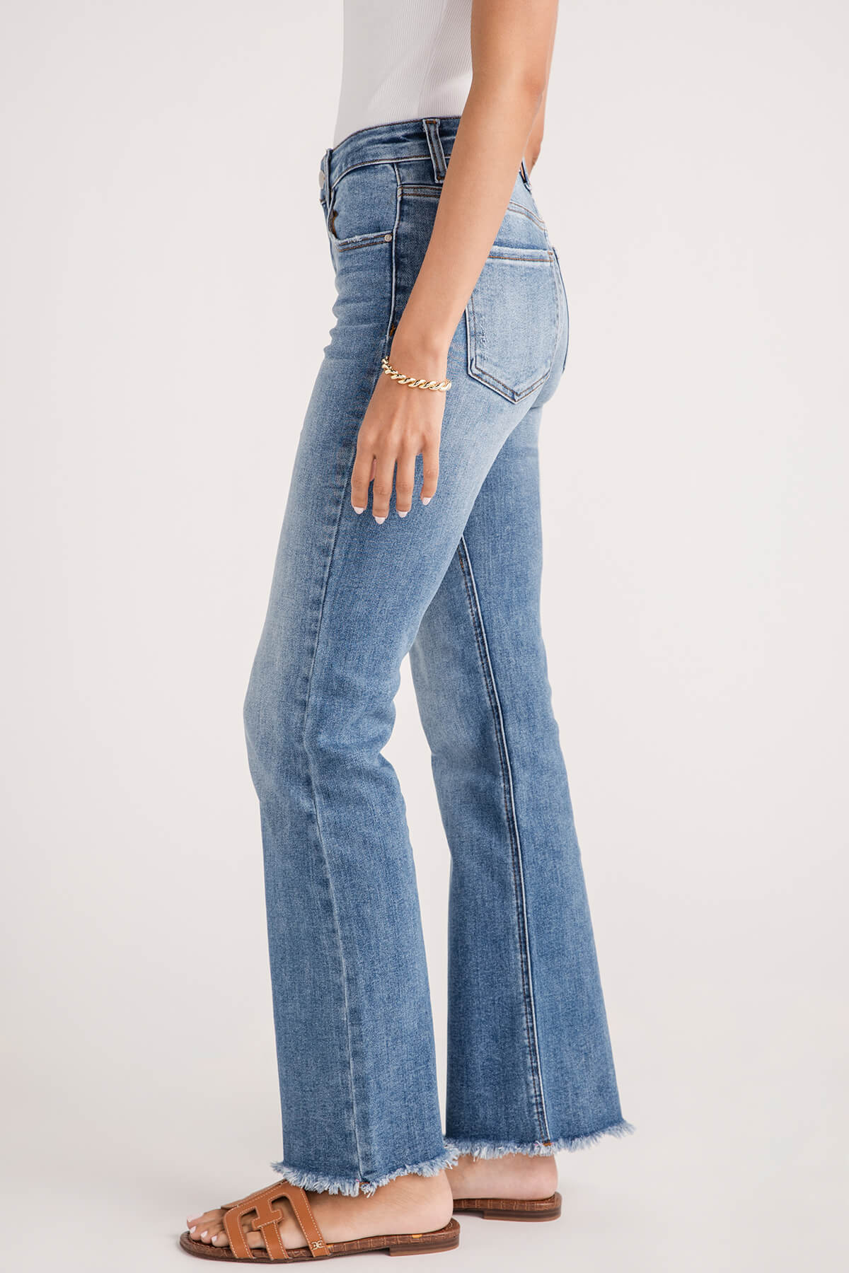 Risen Leah Mid Rise Fray Hem Bootcut Jeans